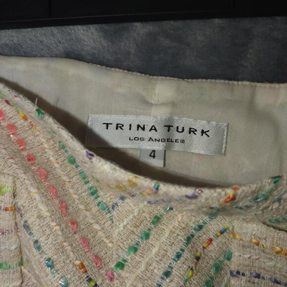 Trina Turk Womens 4 White Multicolored Flowy Tiered Boho Skirt Distressed Spring - Picture 2 of 10